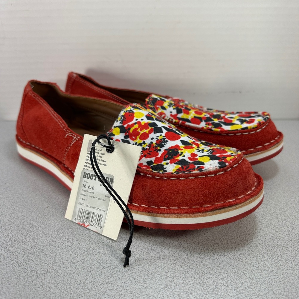 Myra Women's 10 Cherry Sneake‎ Loafers Red Suede Floral Canvas S-5161 NEW